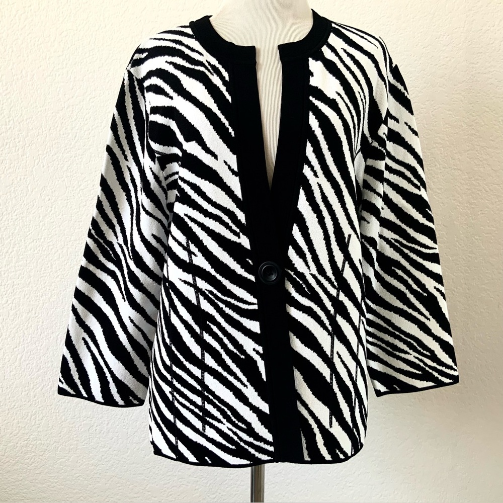 Jones New York Black and White Zebra Print Knit Jacket, Sz XL